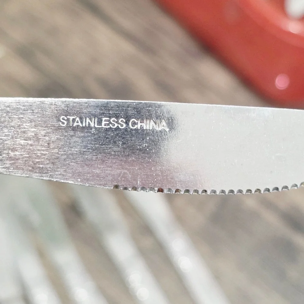 Set of 7 Stainless China Butter Knives Serrated Edge Floral Handle‎ Cutlery VTG